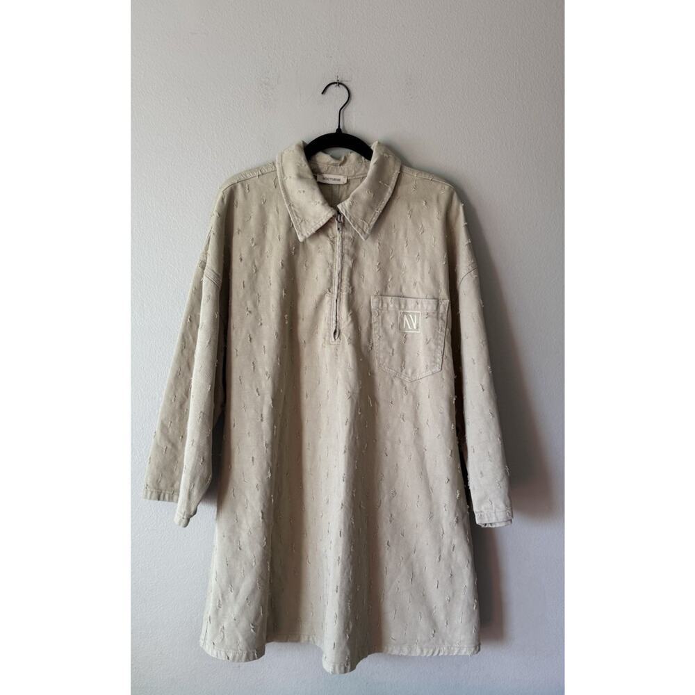 Nocturne Swing Dress Women’s Size 2 Distressed Beige Zip‎ Collar City Modern